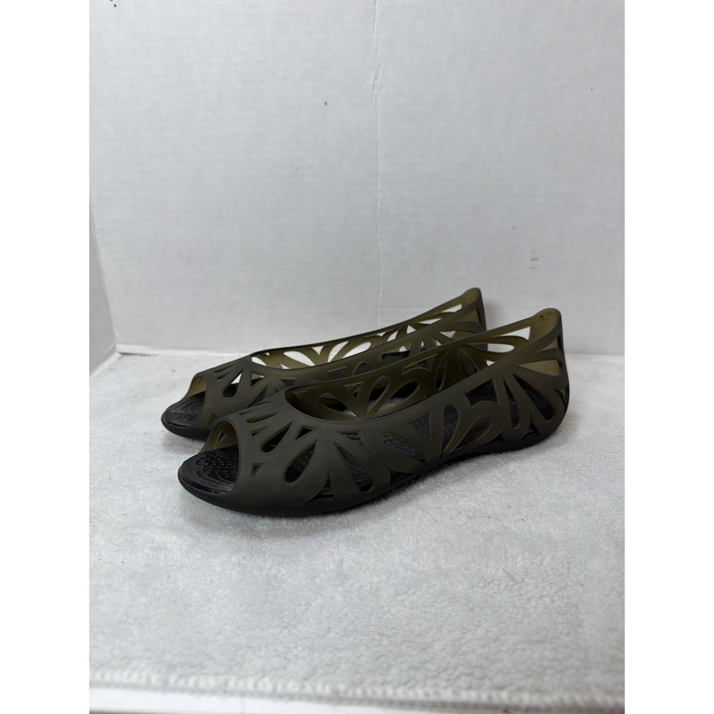Crocs Adrina Peep Toe Flat Women Size 7 Black Smoke Cutout Jelly Sandals